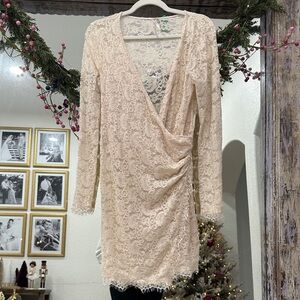 Free People Beige Lace Wrap Mini Dress